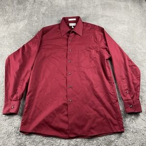 Van Heusen Lux Sateen Dress Shirt Mens‎ 15.5 32/33 Red Button Down Wrinkle Free